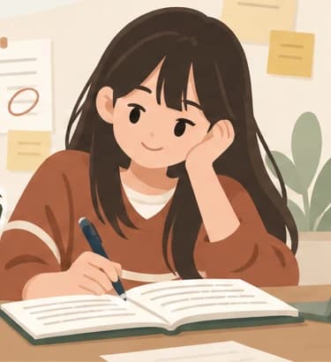 棕衣學生在桌前閱讀筆記與講義